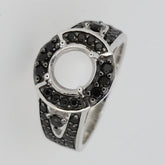 Sterling Silver Semi Mount Ring Setting RD 8x8mm Halo w/ White Topaz or Black Spinel Syzjewelry
